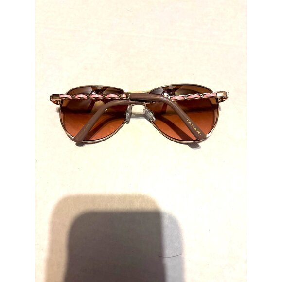 Tahari Pink & Gold Aviator Sunglasses With Chain Detail Chic Luxury Trending - Picture 3 of 8